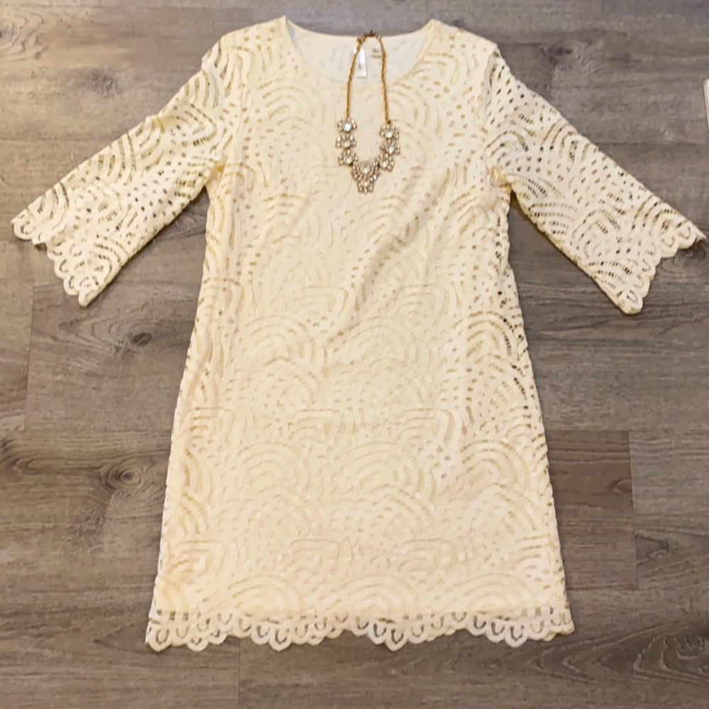 Cream bell sleeve sheath dress